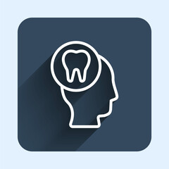 White line Toothache icon isolated with long shadow background. Blue square button. Vector