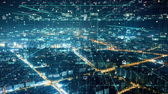 smart Connected city skyline. Futuristic network concept, city Technology.