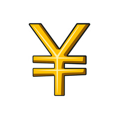 Golden Yen or Yeun money currency in drawing style isolated vector. Hand drawn object illustration for your presentation, teaching materials or others as you want.