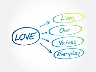 LOVE - Living Our Values Everyday acronym, business concept background