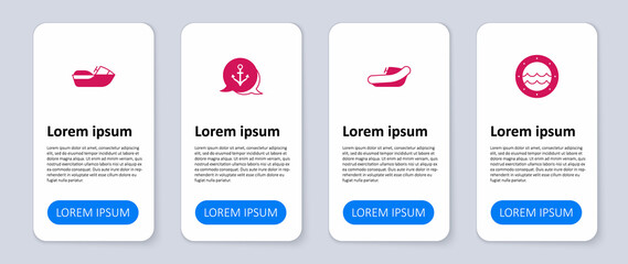 Set Ship porthole, Inflatable boat with motor, Anchor and Jet ski. Business infographic template. Vector