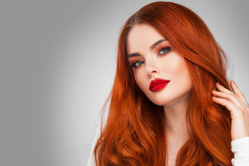 Glamour woman with long red hair - Powered by Adobe