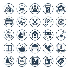 Circle glyph icons for winter season.