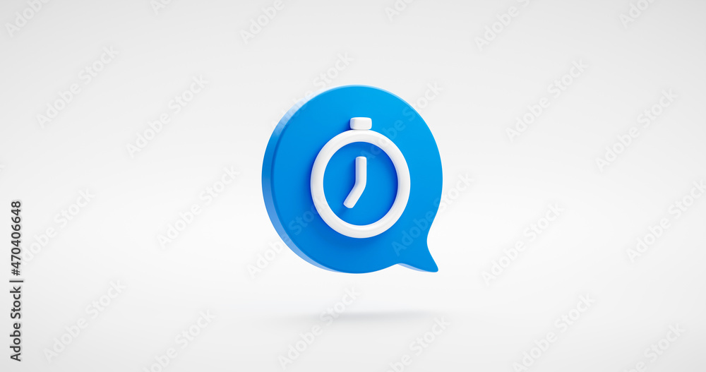 Poster blue clock time icon or hour timer alarm watch message bubble illustration graphic flat design and d