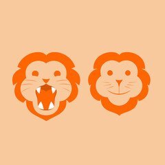 2 cute lion heads illustration