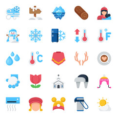 Flat color icons for winter season.
