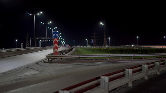 Russia,Yamalo-Nenets Autonomous Okrug, Novy Urengoy city, October 17, 2021, 22:00, drive at night along the new motorway interchange built in 2021