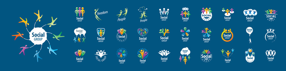 A set of vector logos of People on a blue background