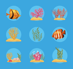 nine sea life icons