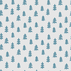Seamless repeating pattern with fir trees. Christmas, New Year Eve, winter concept. Light blue background for for wrapping paper, surface design and other design projects
