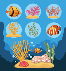 seven sea life icons