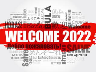 WELCOME 2022 word cloud in different languages, conceptual background
