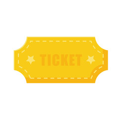 One single cinema ticket - bright cartoon color. Yellow vector icon in flat style.