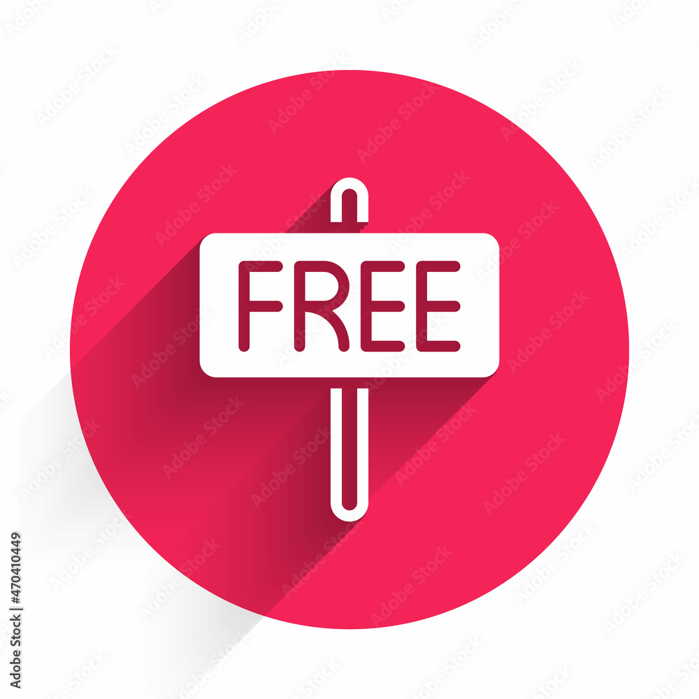 Poster white free icon isolated with long shadow. red circle button. vector