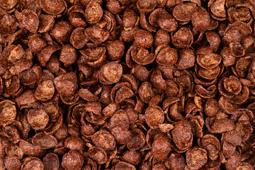 top view of chocolate cornflakes breakfast cereals
