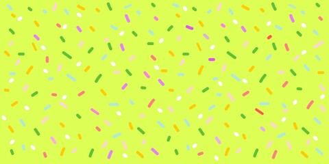 Lemon yellow background with colorful confetti and sprinkles pattern, vector drawing, wide
