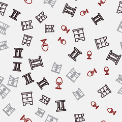 Set line Bunk bed, Furniture nightstand, Chest of drawers and Armchair on seamless pattern. Vector