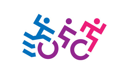 Triathlon logotype set. Swimming, running and bike symbols. Unique sport logo design template.