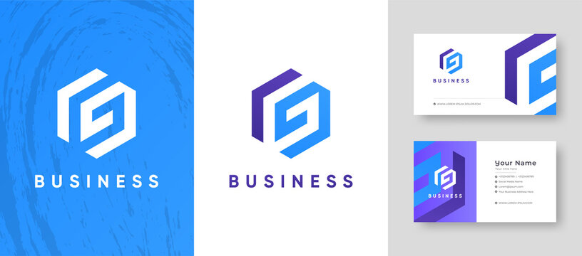 negative space Initial Letter G Company business Logo with Business Card Design Fresh or Clean Editable Template