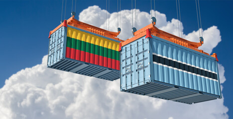 Freight containers with Botswana and Lithuania national flags. 3D Rendering 