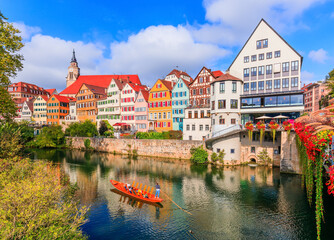 Tubingen, Germany. Colorful old town on the river Neckar.