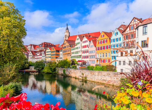 Tubingen, Germany. Colorful old town on the river Neckar.