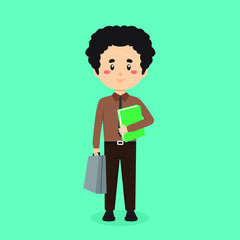 Business Character Standing With File and Briefcase