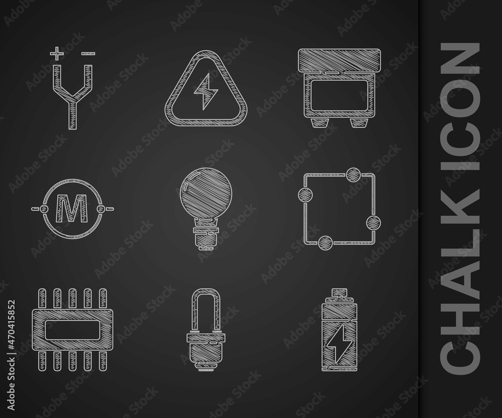 Poster set light bulb with concept of idea, led light, battery, electric circuit scheme, processor microcir
