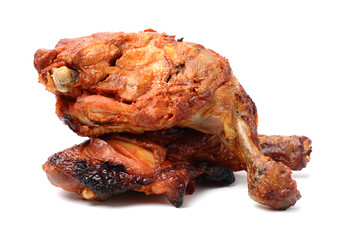 grilled chicken leg  on white background 