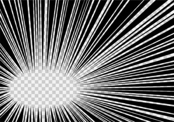 Black and white Radial lines background. Superhero graphic design. Ray blast glow