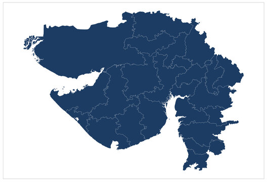 Blue District map of Gujarat state of India illustration o