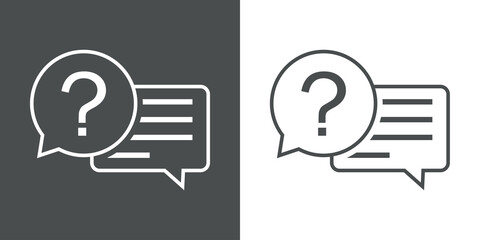 Logo preguntas más frecuentes. Icono con burbuja de habla con interrogación y líneas en fondo gris y fondo blanco © teracreonte