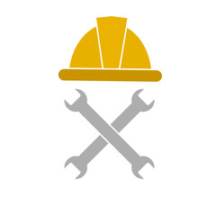  illustration of a safety helmet with a hammer and wrench on a white background
