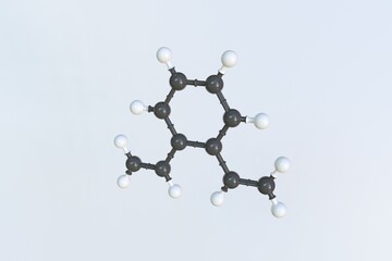 Divinylbenzene molecule made with balls, scientific molecular model. 3D rendering