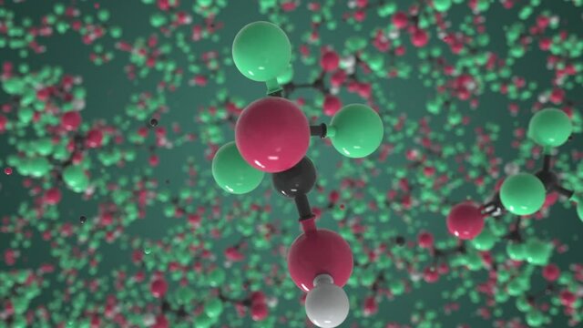 Trifluoroacetic acid molecule, scientific molecular model, looping 3d animation