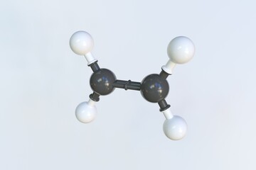 Ethene molecule, isolated molecular model. 3D rendering