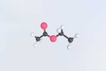 Ethyl acetate molecule made with balls, isolated molecular model. 3D rendering