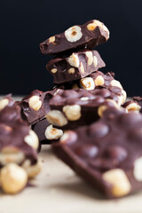 homemade chocolate with lots of cocoa and hazelnuts