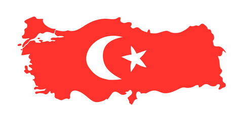 Vector hand drawn map of Turkey With flag. Turkey Republic travel illustration. Geography illustration. Mediterranean map element
