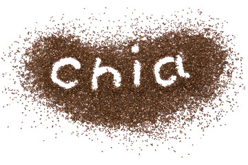 Chia sign word made of Organic natural seeds isolated on white background