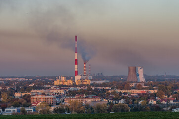 Krakow, Poland, smoke from coal power plant