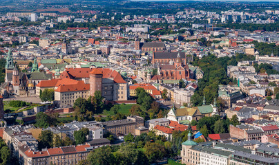 Fototapeta na wymiar Krakow, Poland, aerial view of the Wawel Castle and Old City