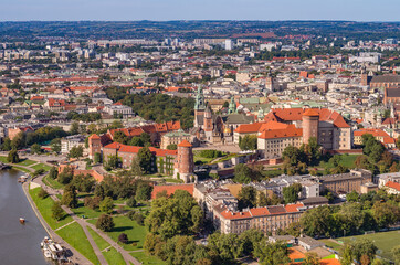 Fototapeta na wymiar Krakow, Poland, aerial view of the Wawel Castle and Old City