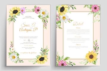 elegant watercolor floral wedding invitation card set 