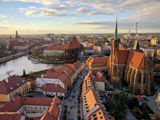 Panoramic View of Wroclaw Old Town from the Tower of Saint John's Cathedral - obrazy, fototapety, plakaty