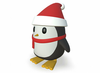 Winter cartoon penguins wearing Santa hats. Isolated on white.3d-rendering