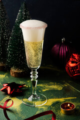 champagne glasses with christmas decorations
