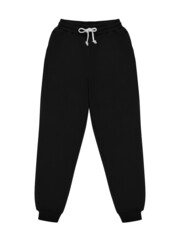 Black jogger pants mockup. Template Sports trousers front view for design. Fitness wear isolated on white - 470421477