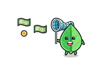 illustration of the leaf catching flying money