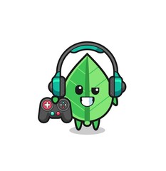 leaf gamer mascot holding a game controller